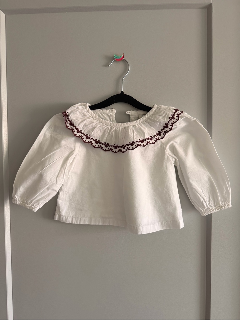 White Girls' Long-Sleeve Blouse with Burgundy Embroidery - River Island